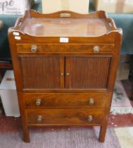 Small walnut gallery topped cupboard - Approx size: W: 53cm D: 45cm H: 76cm