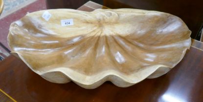 Large antique wooden shell bowl - Approx 51cm x 29cm