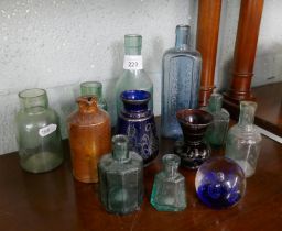 Collection of early glass bottles