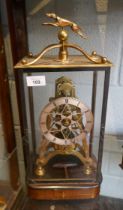 Interesting glass and brass cased clock adorned with greyhounds - Approx H: 48cm W: 22cm D: 15cm