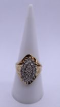 Large 9ct gold diamond cluster ring - Size: O