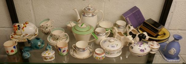 Shelf of ceramics to include Wedgwood