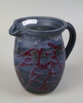 Unusually glazed studio pottery jug - unknown potter - Approx height - 19cm