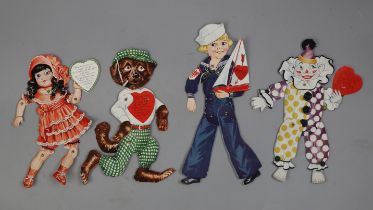 Four 1950's Valentine cards with moveable joints