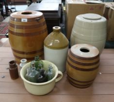 Collection of stoneware to include 3 vintage barrels