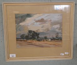 Watercolour of a landscape by Donald Bosher - Approx image size 30cm x 22cm