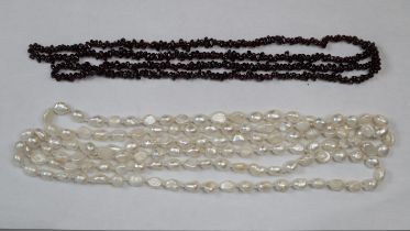 Freshwater pearl necklace together with a garnet necklace