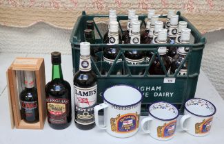 Large collection of booze to include Lamb's Navy Rum, Sherry etc