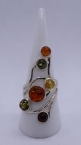 Silver and amber ring - Size O