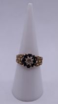 9ct gold sapphire and diamond cluster ring - Size M