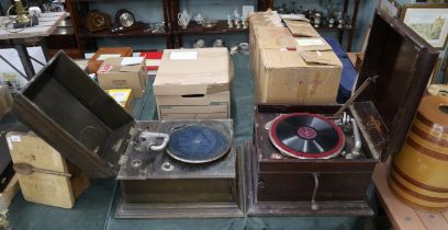 Edwardian wind up gramophone by Columbia together with another by Academy