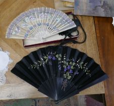 2 antique fans and silk