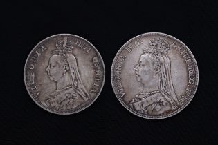 Silver Victorian Crown together with a silver Victorian Double Florin