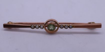 9ct gold peridot and pearl brooch