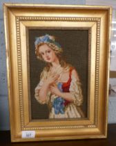 Embroidered tapestry in gilt frame