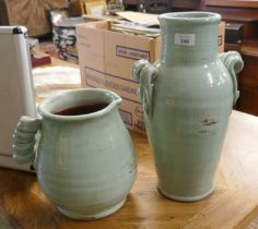 2 duck egg blue vases - Approx height of tallest 40cm