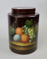 Large handpainted wooden lidded jar - Approx height 27cm