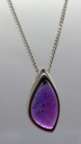 Silver and amethyst pendant on chain