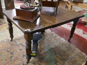 Edwardian wind out table on casters with leaf and winder