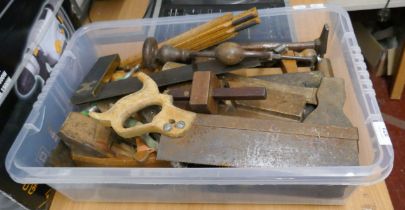 Large collection of vintage tools to include hand drill, set square etc