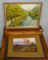 2 rural scenes - 1 oil & 1 watercolour