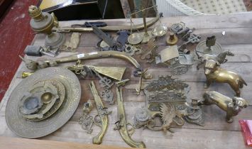 Collection of brassware to include horse hames and scales