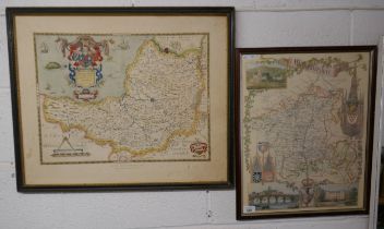 2 framed maps - Worcestershire and Devonshire