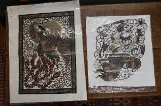 3 Indonesian leather pictures - Peacock and demons