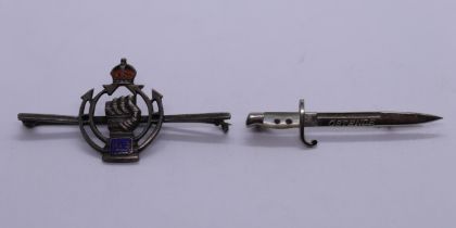 2  sweetheart badges to include unusual Bayonet marked  Ostende
