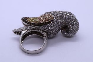 Magnificent silver parrot ring
