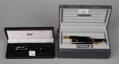 Mont Blanc pen together with a Parker pen set with a 18ct gold nib