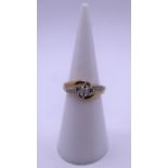 9ct gold diamond solitaire ring with diamond encrusted shoulders - Size I
