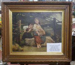 Fine Victorian oil painting in original gilt frame - Children by the fence by H Beroner circa 1875 -