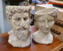 2 ceramic bust vases - Approx height of tallest: 31cm