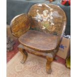 Unusual rustic armchair with painted back panel
