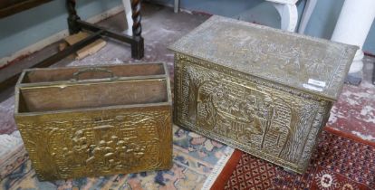 Brass chased coal box and magazine rack