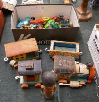 Box of toys to include Matchbox, Dinky and wooden