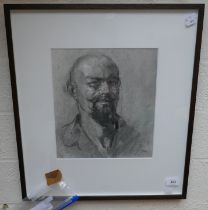 Box framed and glazed self portrait of Michael Hyam b.1958 in charcoal signed - Approx 31cm x 27.5cm