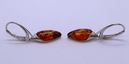 Pair of silver and amber drop earrings