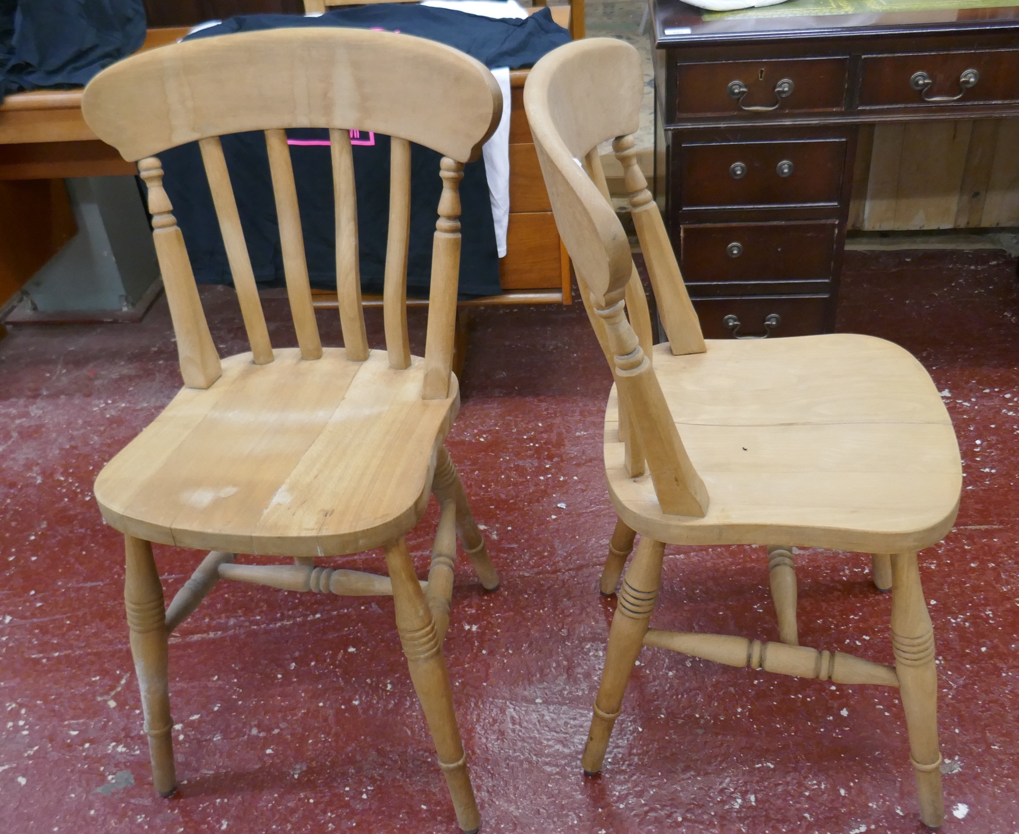 Set of 4 beechwood slat back dining chairs - 1 A/F