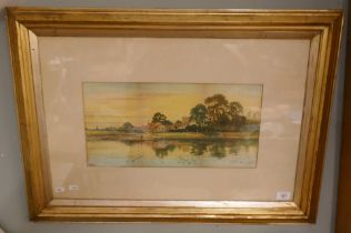 Framed watercolour rural scene R Allam - Approx image size: 45cm x 23cm