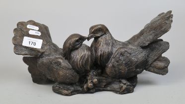 Spelter sculpture of a pair of turtle doves