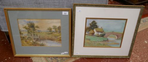 2 watercolours of pastoral scenes