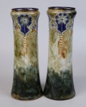 Pair of Royal Doulton Lambeth vases by Louisa Wakely - Art Nouveau design - Approx height: 32cm