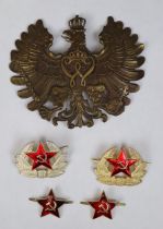 Prussian helmet front plate together with 2 pairs of Soviet badges