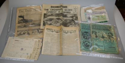 Ephemera to include old newspapers, bank cheques etc