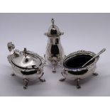 Hallmarked silver cruet set - Approx weight without glass liners 147g