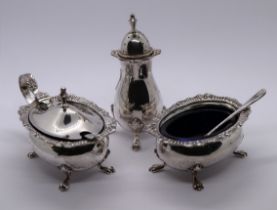 Hallmarked silver cruet set - Approx weight without glass liners 147g