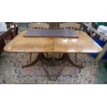 Double pedestal satinwood dining table with leaf