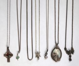 7 hallmarked silver chains with pendants